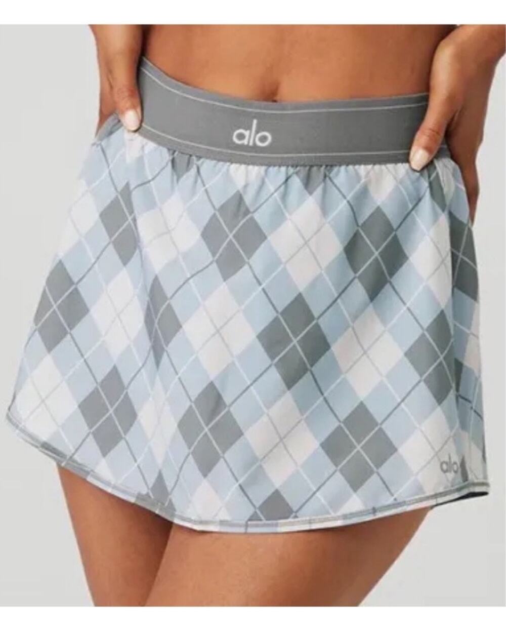 Alo Yoga Argyle Match Point Tennis Skirt Gravel /Titanium Mini Skort Plaid Small